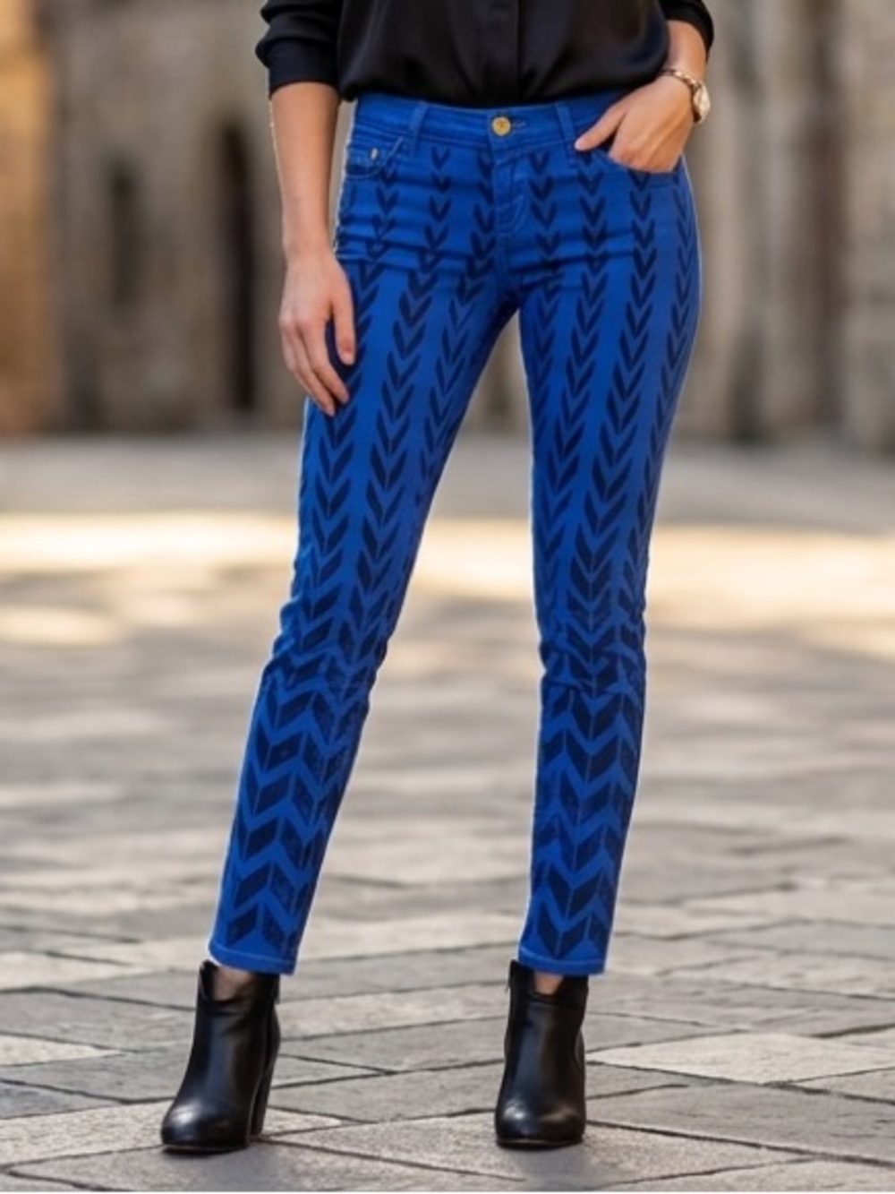 24 Current/Elliott Cobalt Chevron Ankle Skinny Jeans